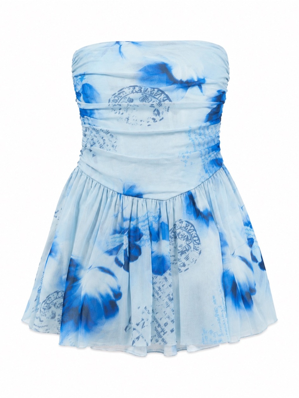 Urban Outfitters Light Blue Floral Strapless Dress